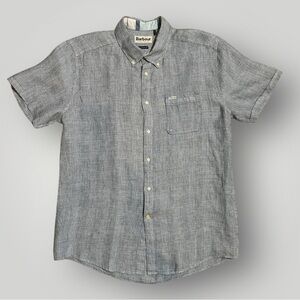 Barbour Tailored Fit Linen Shirt Men's Short Sleeve Plaid Button Down SS23 Large